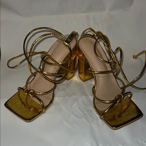 SHEIN Gold Strappy Heels with Elegant Design